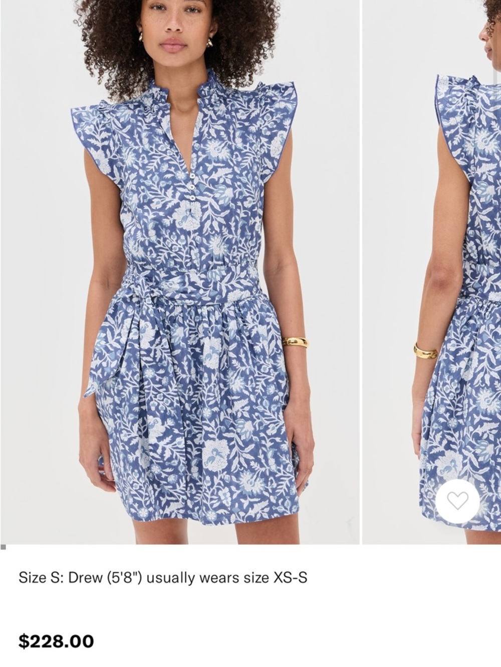 Blue Floral Tie-Waist Mini Dress with Ruffle Shoulders